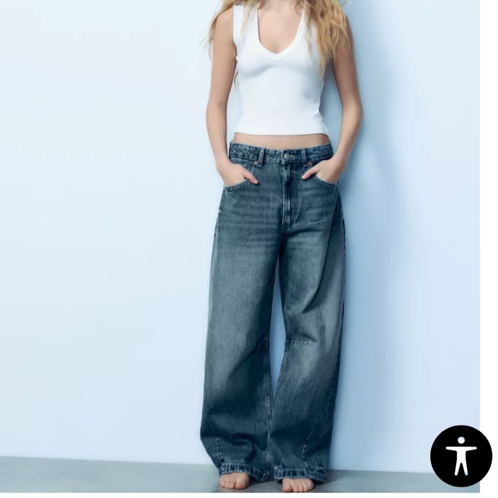 Zara Women's Gray Wide-Leg Jeans - Picture 9 of 13